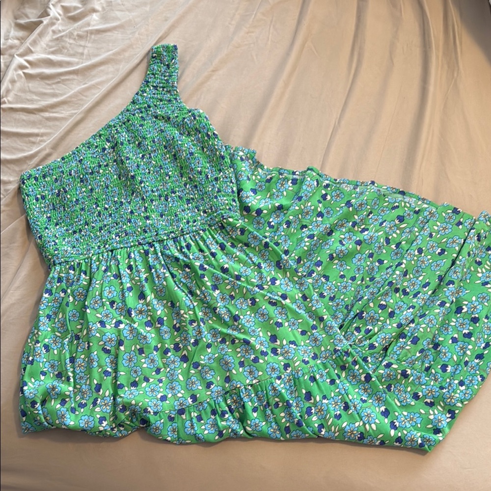 Green Floral One-Shoulder Dress